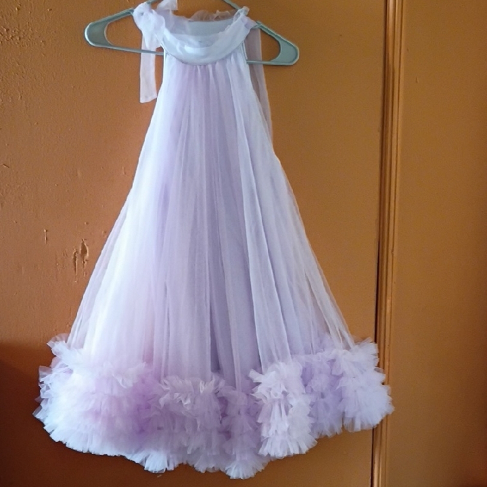 Lilac Tulle Halter Dress with Ruffled Hem